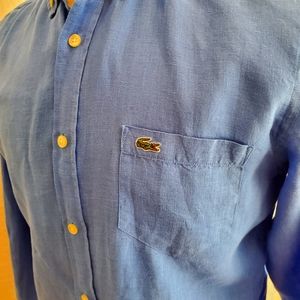 Lacoste Blue Linen Shirt Size Medium